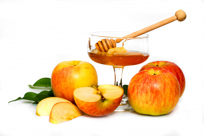 Обои картинки фото еда, мёд,  варенье,  повидло,  джем, белый, фон, яблоки, дольки, яблок, баночка, мед