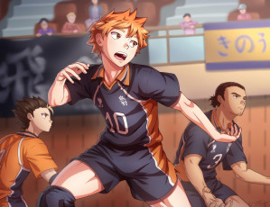 Картинка аниме haikyuu игра парни волейбол
