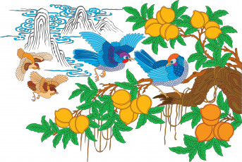 Картинка векторная+графика птицы+ птицы плоды ветка