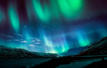 Картинка природа северное+сияние северное сияние ночь звезды горы север