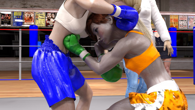 Обои картинки фото 3д графика, спорт , sport, фон, ринг, бокс, взгляд, девушки