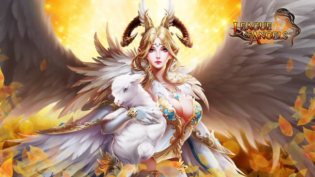 Обои картинки фото видео игры, league of angels, ангел, ягненок, рога, крылья, девушка, alice