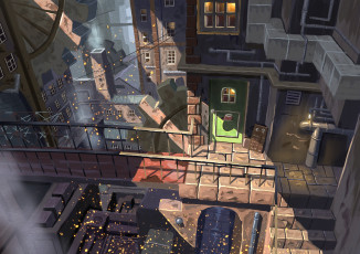 Картинка аниме город +улицы +интерьер +здания