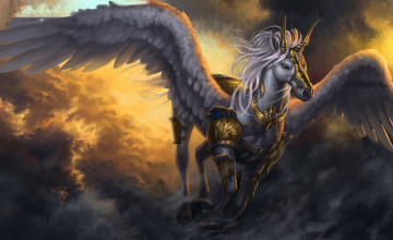 Картинка фэнтези пегасы конь фон крылья латы