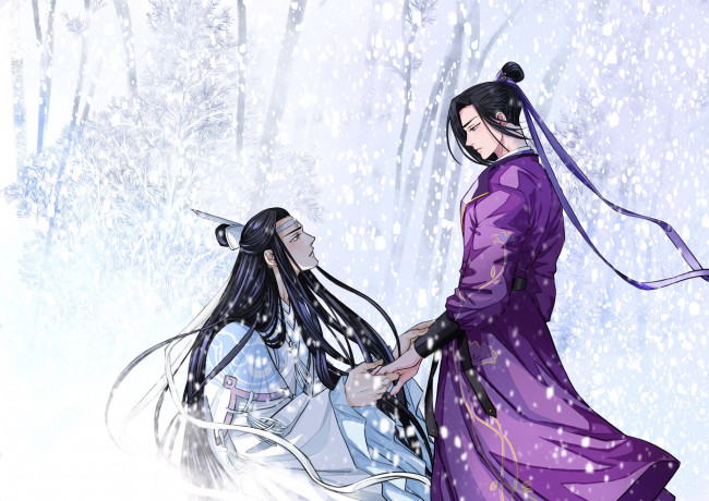 Обои картинки фото аниме, mo dao zu shi, цзянь, чэн, лань, сичень, снег