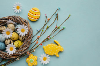Картинка праздничные пасха гнездо ветки яйца