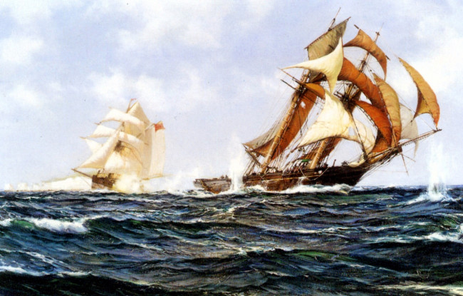 Обои картинки фото рисованное, montague dawson, парусники, корабли, море