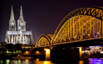 Картинка города кельн германия мост собор река