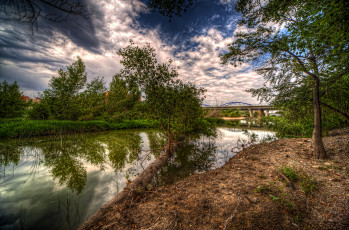Картинка природа реки озера река облака мост