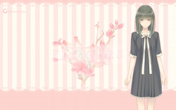 Картинка аниме unknown +другое flowers takasaki chidori sugina miki арт фон цветы полосы девушка