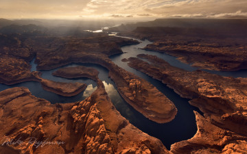 Картинка природа реки озера glen canyon national recreation area sunset on planet earth confluence of san juan colorado rivers