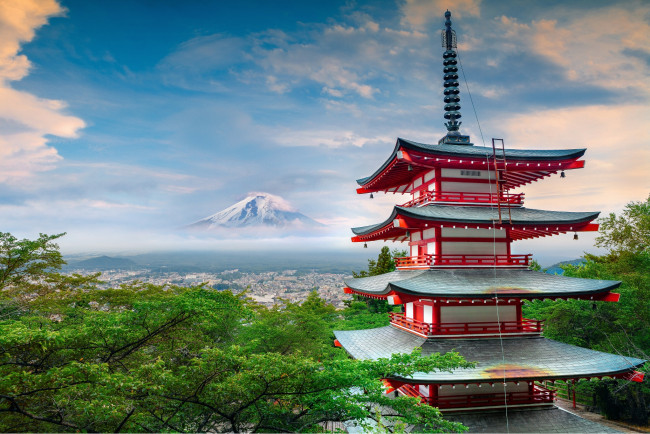 Обои картинки фото города, - здания,  дома, Япония, стратовулкан, гора, фудзияма, лето, июнь, пагода, дом, архитектура