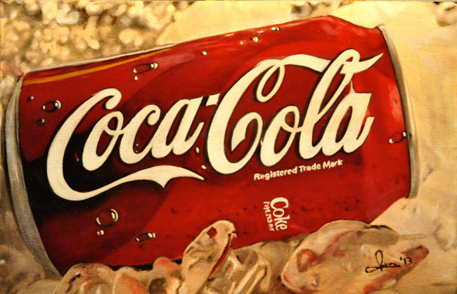 Обои картинки фото бренды, coca-cola, рисунок, лед, кока-кола, банка