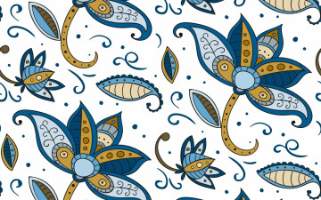 Картинка векторная+графика цветы+ flowers style цветы текстура batik синий