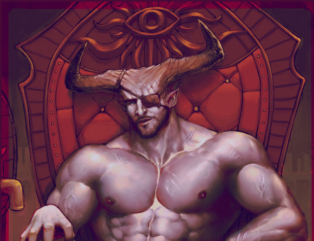 Обои картинки фото видео игры, dragon age, демон, трон, рога, одноглазый, торс