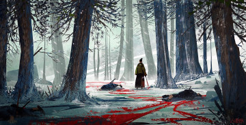 Картинка the+sword+of+doom рисованное кино +мультфильмы самураи оружие кровь лес снег