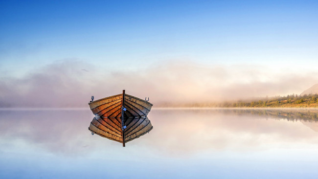 Обои картинки фото корабли, лодки,  шлюпки, озеро, лодка, туман