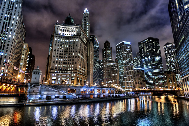 Обои картинки фото chicago, города, Чикаго, сша, ночной, город