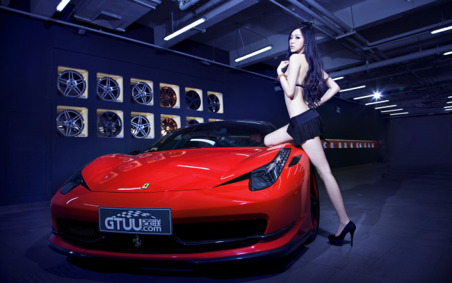 Обои картинки фото автомобили, авто, девушками, ferrari, 458, азиатка, девушка
