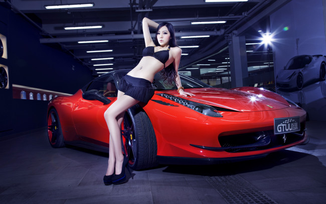 Обои картинки фото автомобили, авто, девушками, ferrari, 458, девушка, азиатка