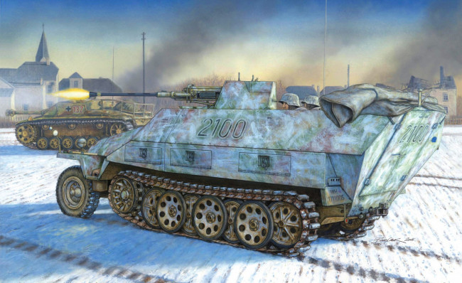 Обои картинки фото рисованные, армия, снег, танк