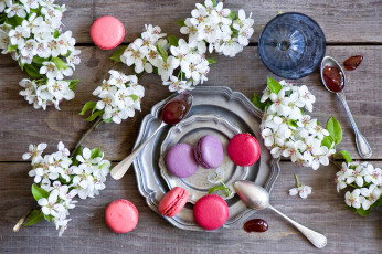 Картинка еда макаруны цветы варенье печенье макарон baking flowers cookie jam macarons