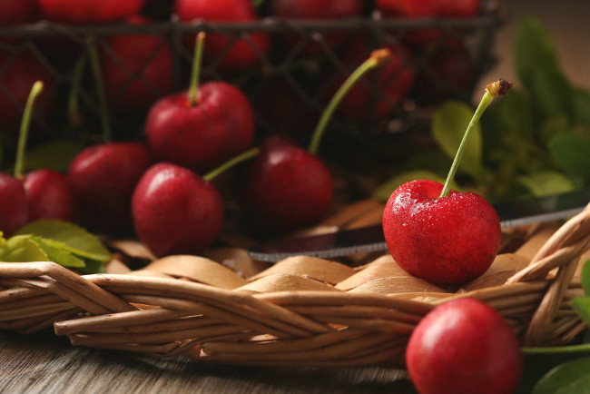 Обои картинки фото еда, вишня,  черешня, ягоды, макро, красный