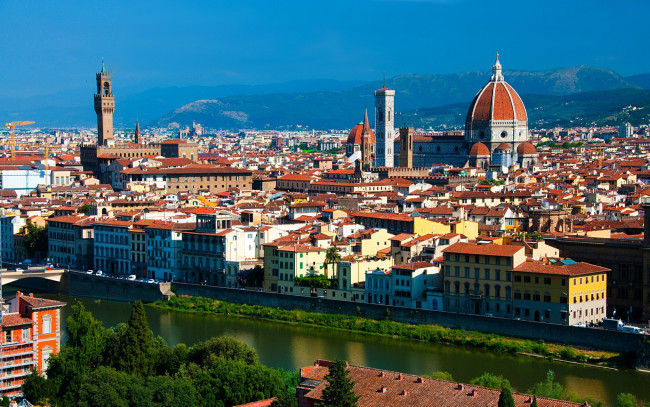 Обои картинки фото города, флоренция , италия, горы, река, панорама