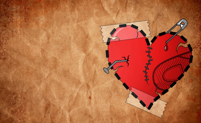 Обои картинки фото векторная графика, сердечки , hearts, сердце, скотч, шов, булавка, гвоздь