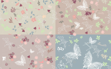 Картинка векторная+графика животные+ animals butterflies бабочки текстура background pattern цветы вектор фон