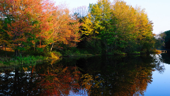 Обои картинки фото природа, реки, озера, озеро, деревья, осень