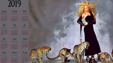 Картинка календари компьютерный+дизайн оскал хищник ягуар девушка животное