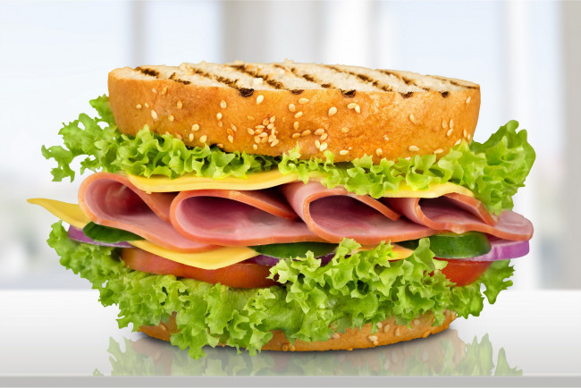 Обои картинки фото еда, бутерброды,  гамбургеры,  канапе, сэндвич, зеленый, салат, помидор, ветчина, сыр