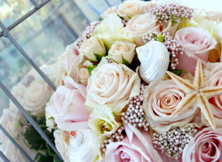 Картинка цветы букеты композиции ракушки нежность розовый розы