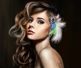 Картинка рисованные люди украшения перья кудри локоны девушка взгляд лицо волосы макияж красивая