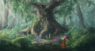 Картинка фэнтези девушки зонтик девушка лес дерево