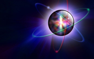 Картинка 3д+графика абстракция+ abstract электрон орбита шар атом цвет свет