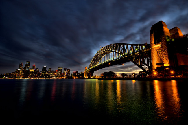 Обои картинки фото города, сидней , австралия, мост, hdr, огни, ночь