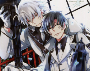 Картинка аниме aoharu+x+kikanjuu галстук ухмылка пистолет двое автомат военная форма парни