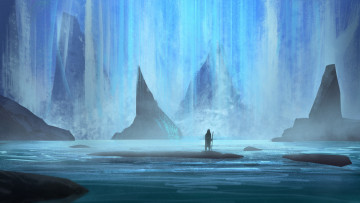Картинка фэнтези иные+миры +иные+времена человек скалы лед царство мир иной