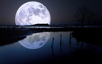 Картинка природа реки озера ночь луна силуэты река