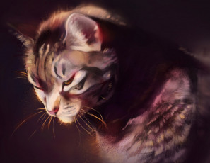 Картинка рисованное животные +коты кот смотрит вниз сидит by pixxus