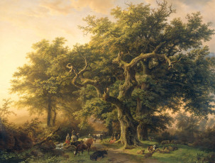 Картинка рисованное живопись пейзаж опушка леса баренд корнелис куккук масло животные холст