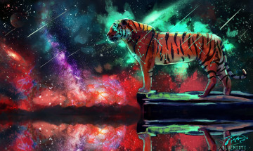 обоя рисованное, животные,  тигры, фантаcтика, космос, by, bluemisti, тигр