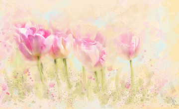 Картинка рисованное цветы рисунок имитация акварели цифровая нарисованные бутоны картина нежно рисованные живопись тюльпаны мазки розовые