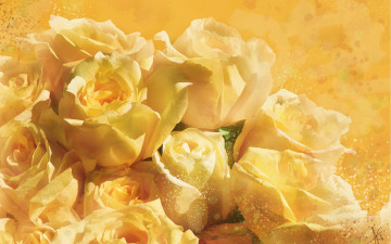 Картинка рисованное цветы рисунок цифровая имитация акварели нарисованные желтый картина нежно фон рисованные живопись розы белые мазки лепестки