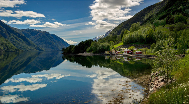 Обои картинки фото природа, реки, озера, hordaland, digranes, norway, норвегия