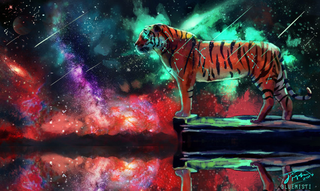 Обои картинки фото рисованное, животные,  тигры, фантаcтика, космос, by, bluemisti, тигр