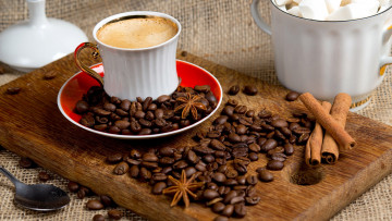 Картинка еда кофе +кофейные+зёрна анис зерна корица