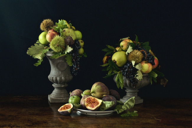 Обои картинки фото еда, натюрморт, каштаны, яблоки, фрукты, груши, инжир